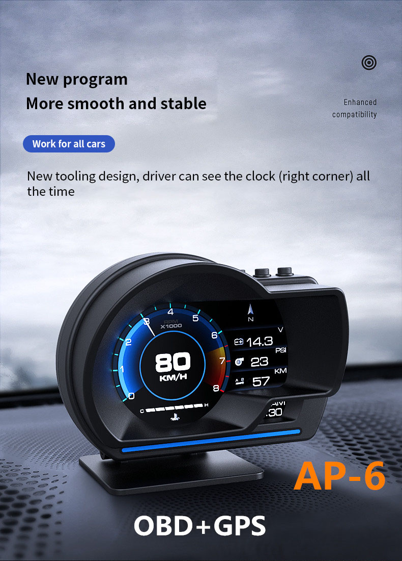 New AP-6 Multi-function LCD Speedometer With Adjustable Bracket Ambient  Light OBD2+GPS Smart Digital Meter