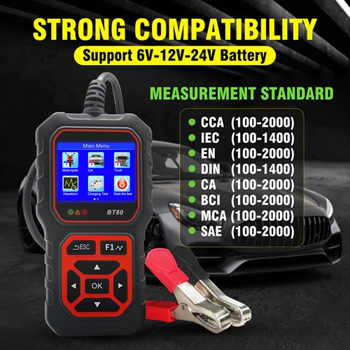 Acclope New BT60 Battery Tester 6V 12V 24V Car Digital Battery Analyzer CCA SOH 
