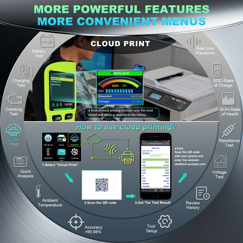 Acclope New 2.4 Inch BT90 PRO Battery Analyzer 6V 12V 24V Car Digital Battery Tester 30-3800CCA SOH